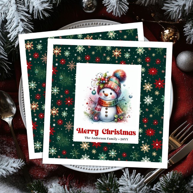 Guardanapo De Papel De Jantar Lovely funny snowman with snowflakes kids napkins (Lovely funny snowman with snowflakes kids napkins)