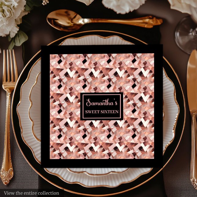 Guardanapo De Papel De Jantar Lux Wedding Napkins Rose Gold Glitter Metallic (Lux Wedding Napkins Rose Gold Glitter Metallic)