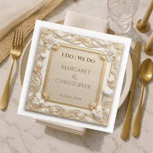 Guardanapo De Papel De Jantar Luxo Dourado Barroco Casamento Tulipas Brancas Vin