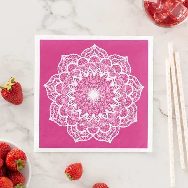 Guardanapo De Papel De Jantar Mandala Branco em Fundo Rosa (Insitu)