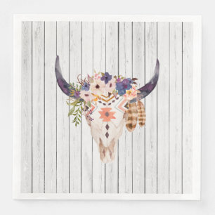 Guardanapo De Papel De Jantar Marcações e flores tribais do crânio da vaca do