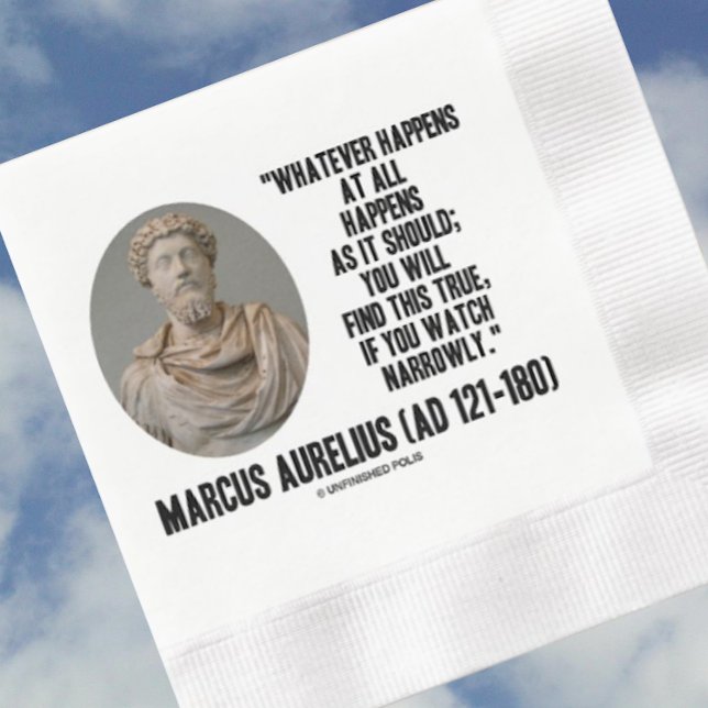 Guardanapo De Papel De Jantar Marcus Aurelius O Que Acontece De Todo (Paper napkin featuring words of wisdom on life by Stoic philosopher & Roman emperor Marcus Aurelius)