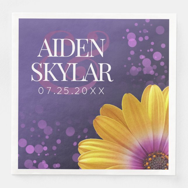 Guardanapo De Papel De Jantar Margarida do Ouro Elegante com Casamento de Largur (Frente)