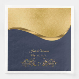 Guardanapo De Papel De Jantar Marinho Azul e Dourado 50º Aniversário de Casament