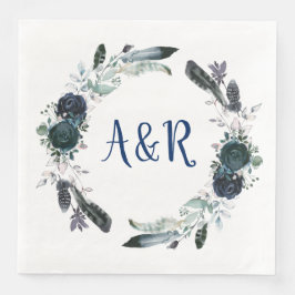 Guardanapo De Papel De Jantar Marinho Blue Buquê Wreath Monogramas Papel Nápoles