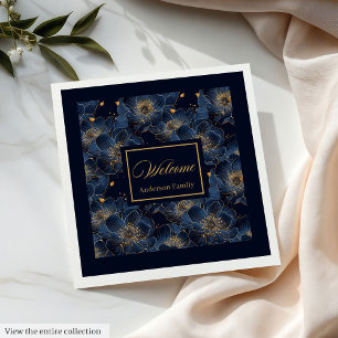 Guardanapo De Papel De Jantar Marinho Dourado Napkins Lux Floral Mesa Estilo