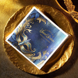 Guardanapo De Papel De Jantar Mascarada Doce 16 Blue Dourado ID1032