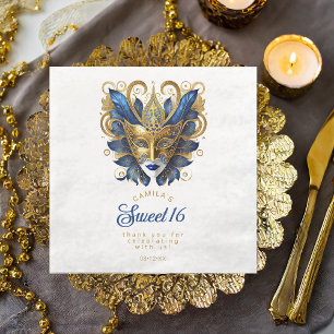 Guardanapo De Papel De Jantar Mascarada Mask Motif Blue Dourado White ID1032
