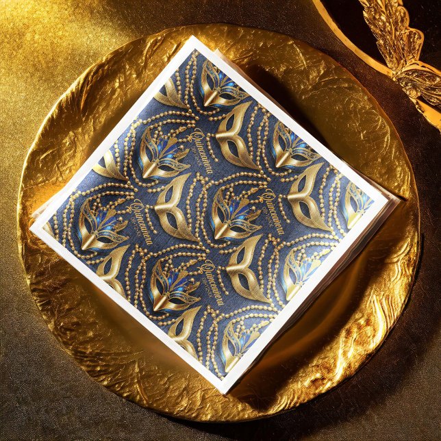 Guardanapo De Papel De Jantar Mascarada Quinceanera Miçanga Máscaras Azul ID1031 (Criador carregado)