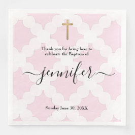 Guardanapo De Papel De Jantar Menina batismo cor-de-rosa-ouro branco