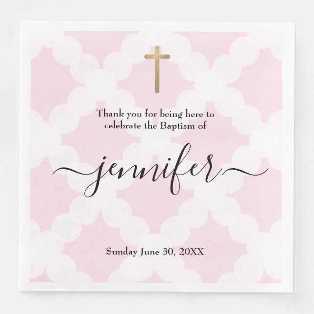 Guardanapo De Papel De Jantar Menina batismo cor-de-rosa-ouro branco (Frente)