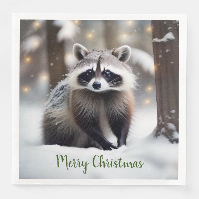 Guardanapo De Papel De Jantar Merry Christmas Raccoon Paper Napkins (Frente)