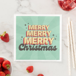 Guardanapo De Papel De Jantar Merry Christmas retro groovy 3d texto design