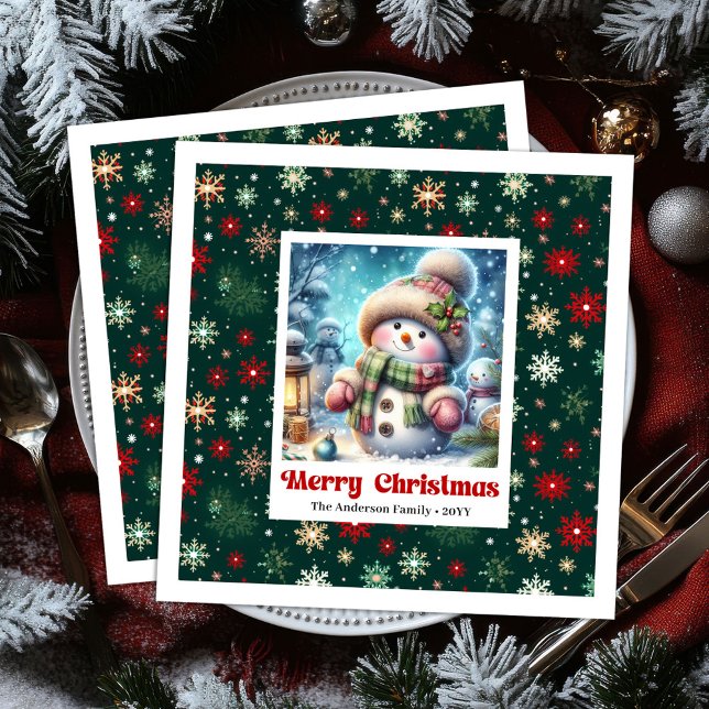 Guardanapo De Papel De Jantar Merry Christmas snowman with snowflakes kids  (Merry Christmas snowman with snowflakes kids napkins)