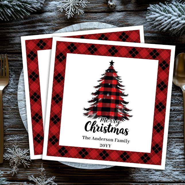 Guardanapo De Papel De Jantar Modelo de Guardanapo de Natal de Búfalo com Estilo (Stylish Buffalo Christmas Tree Napkin Template)