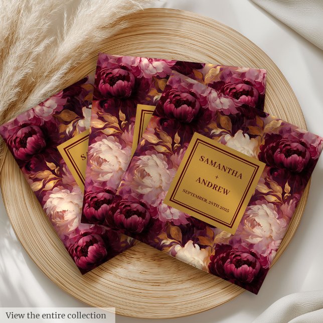 Guardanapo De Papel De Jantar Modern Burgundy Blush Dourado Cloth Napkins (Modern Burgundy Blush Gold Wedding Cloth Napkins)
