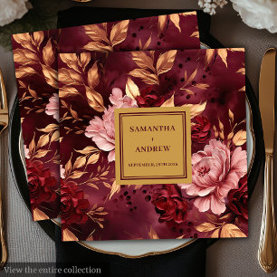 Guardanapo De Papel De Jantar Modern Burgundy Blush Dourado Livro Napkins