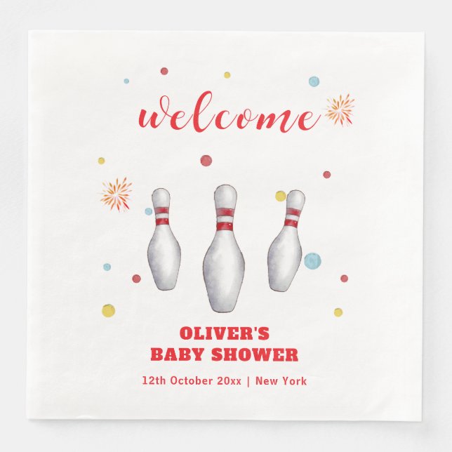 Guardanapo De Papel De Jantar Modern Strike Up Bowling Baby Shower Welcome (Frente)