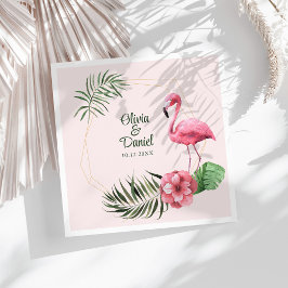 Guardanapo De Papel De Jantar Moldura Dourada de Casamento Flamingo Tropical Ros