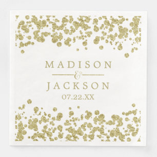 Guardanapo De Papel De Jantar Monograma branco & Dourado do casamento dos