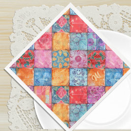 Guardanapo De Papel De Jantar Monograma de Impressão Colorida em Patchwork