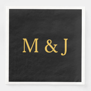 Guardanapo De Papel De Jantar Monograma Dourado Nome Personalizado Preto Inicial