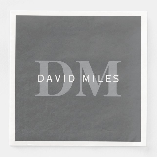 Guardanapo De Papel De Jantar Monograma e Nome da Cinza Escura Moderna Na moda (Frente)