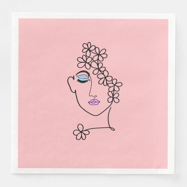 Guardanapo De Papel De Jantar Mulher com Flores de Arte Rosa (Frente)