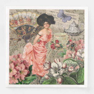 Guardanapo De Papel De Jantar Mulher Victoriana Café Clássica Rosa