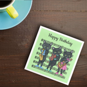 Guardanapo De Papel De Jantar Músicos de Gato Negro Calçados Coloridos Notas de