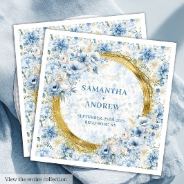 Guardanapo De Papel De Jantar Na moda Vintage Dusty Blue Dourado Sparkle Casamen