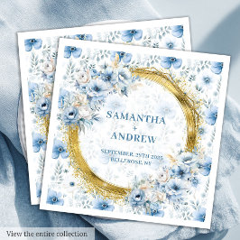 Guardanapo De Papel De Jantar Na moda Watercolor Blue Dourado Accent Casamento