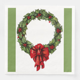 Guardanapo De Papel De Jantar Natais vintages Holly Wreath e Berries Green