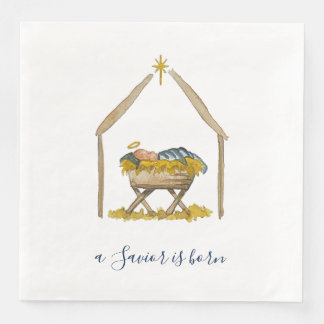 Guardanapo De Papel De Jantar Natividade de Natal em Aquarela com Letra Elegante