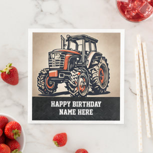 Guardanapo De Papel De Jantar Nome da Fazenda Feliz Aniversário Trator Cultivo A