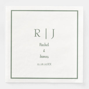 Guardanapo De Papel De Jantar Nome do Monograma Verde Sage Casamento Elegante Mí