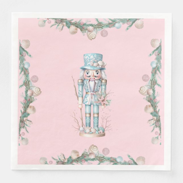 Guardanapo De Papel De Jantar Noz-Craqueador de Natal Costeiro Seashell (Frente)