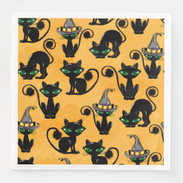 GUARDANAPO DE PAPEL DE JANTAR ORANGE WITH CUTE HALLOWEEN CATS WITH GREEN EYES