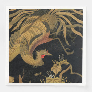 Guardanapo De Papel De Jantar Ouro Pássaro Japonês Clássico Antiquado