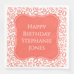 Guardanapo De Papel De Jantar Padrão 20 Birthday Coral Random Number