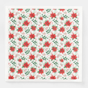 Guardanapo De Papel De Jantar Padrão Botânico de Poinsettias Vermelhas Clássicas