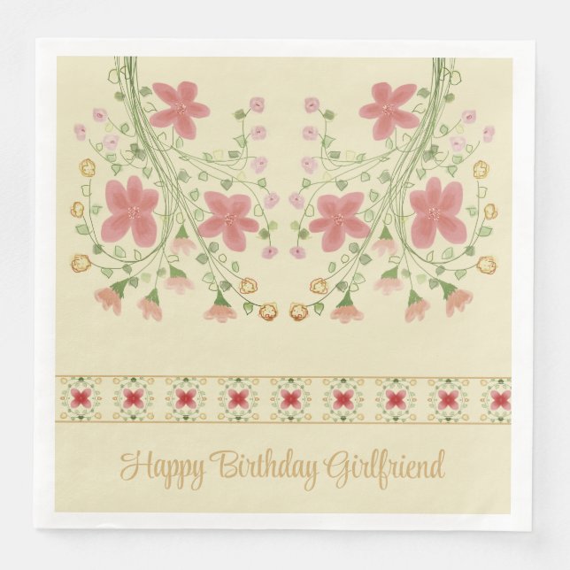 Guardanapo De Papel De Jantar Padrão Com Acentos Florais Rosa (Frente)