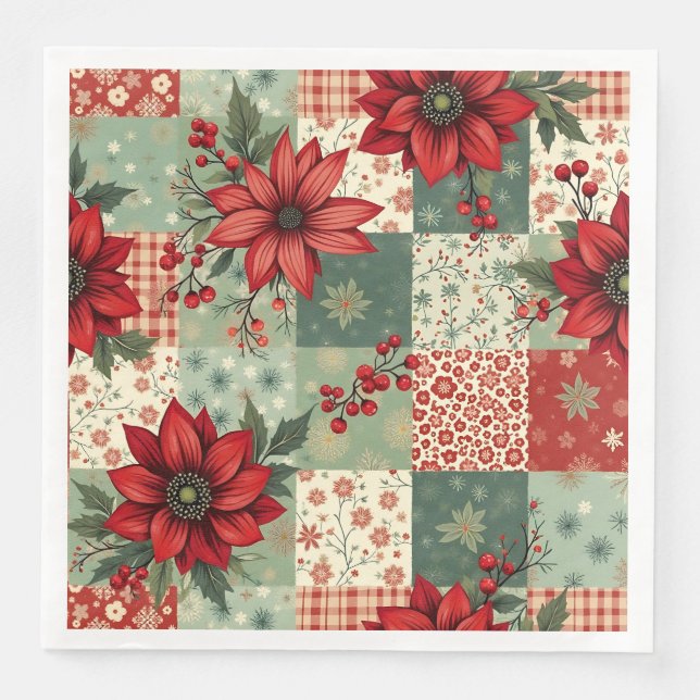 Guardanapo De Papel De Jantar Padrão de Colcha Floral de Natal Elegante  (Frente)