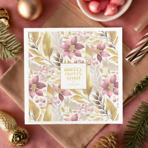 Guardanapo De Papel De Jantar Padrão de Feliz de Natal Dourado rosa nº 21 ID1009