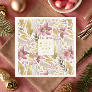 Guardanapo De Papel De Jantar Padrão de Feliz de Natal Dourado rosa nº 21 ID1009