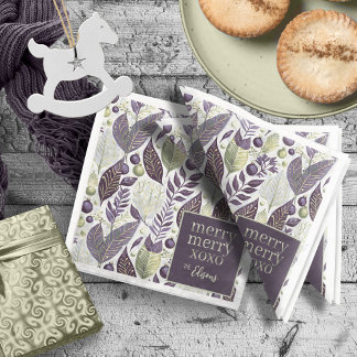 Guardanapo De Papel De Jantar Padrão de Feliz de Natal Verde Roxo nº 21 ID1009