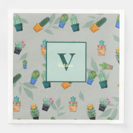 Guardanapo De Papel De Jantar Padrão de Flor Verde Cactus