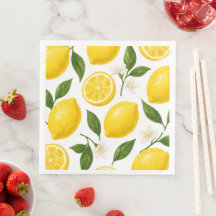 Padrão de Limão Fresco com Folhas e Flores