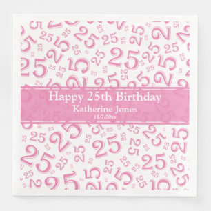 Guardanapo De Papel De Jantar Padrão de Número Aleatório de 25 Anos Rosa/Branco
