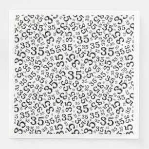 Guardanapo De Papel De Jantar Padrão de número aleatório de 35 anos preto/branco